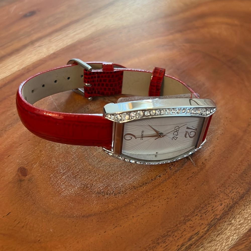 Nwot Cache Red/ Silver Watch With Genuine Leather… - image 4